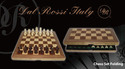 Dal Rossi  Light Walnut / Boxwood Finish Folding Chess Set, 16" NEW