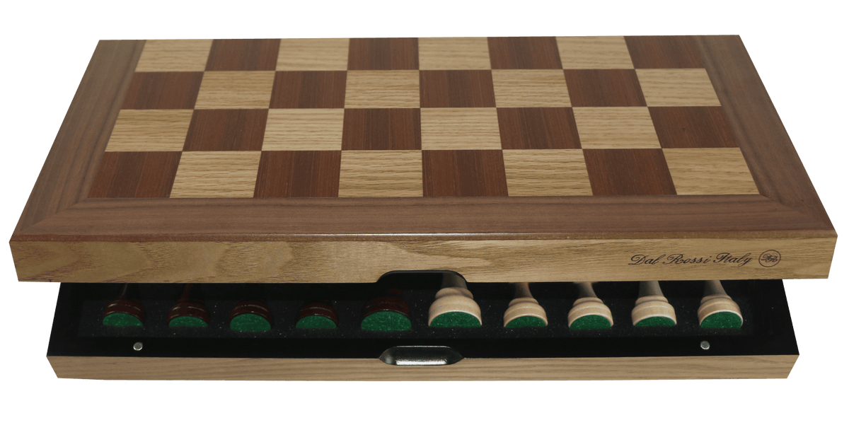 Dal Rossi  Light Walnut / Boxwood Finish Folding Chess Set, 16" NEW