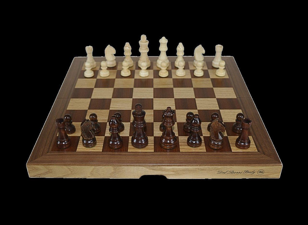 Dal Rossi  Light Walnut / Boxwood Finish Folding Chess Set, 16" NEW