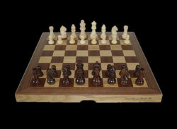 Dal Rossi  Light Walnut / Boxwood Finish Folding Chess Set, 16" NEW