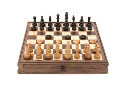 Dal Rossi Chess / checkers, walnut box, with drawers and chess piece compartments, 15