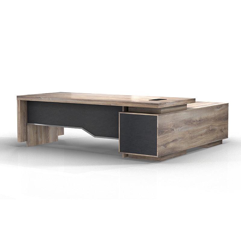 LARKIN Executive Desk with Left Return 2.4M - Warm Oak & Black - Furniture Castle