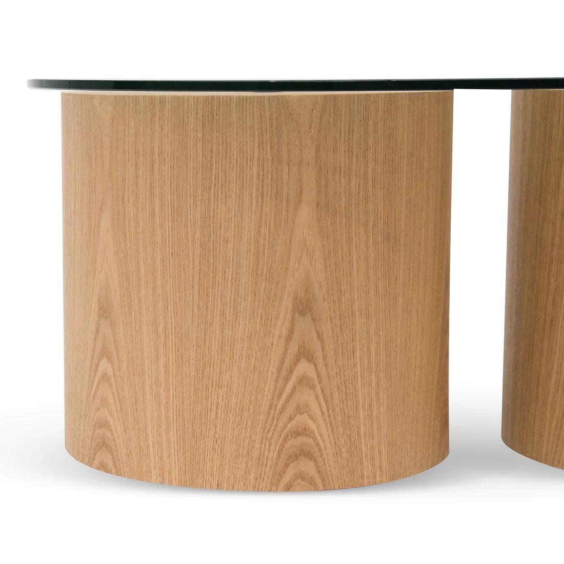 Leo Trio Block 1.4m Oval Glass Coffee Table - Natural - Furniture Castle