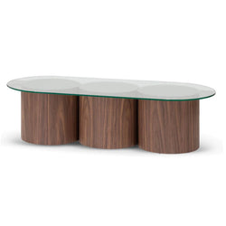 Leo Trio Block 1.4m Oval Glass Coffee Table - Walnut - Furniture Castle