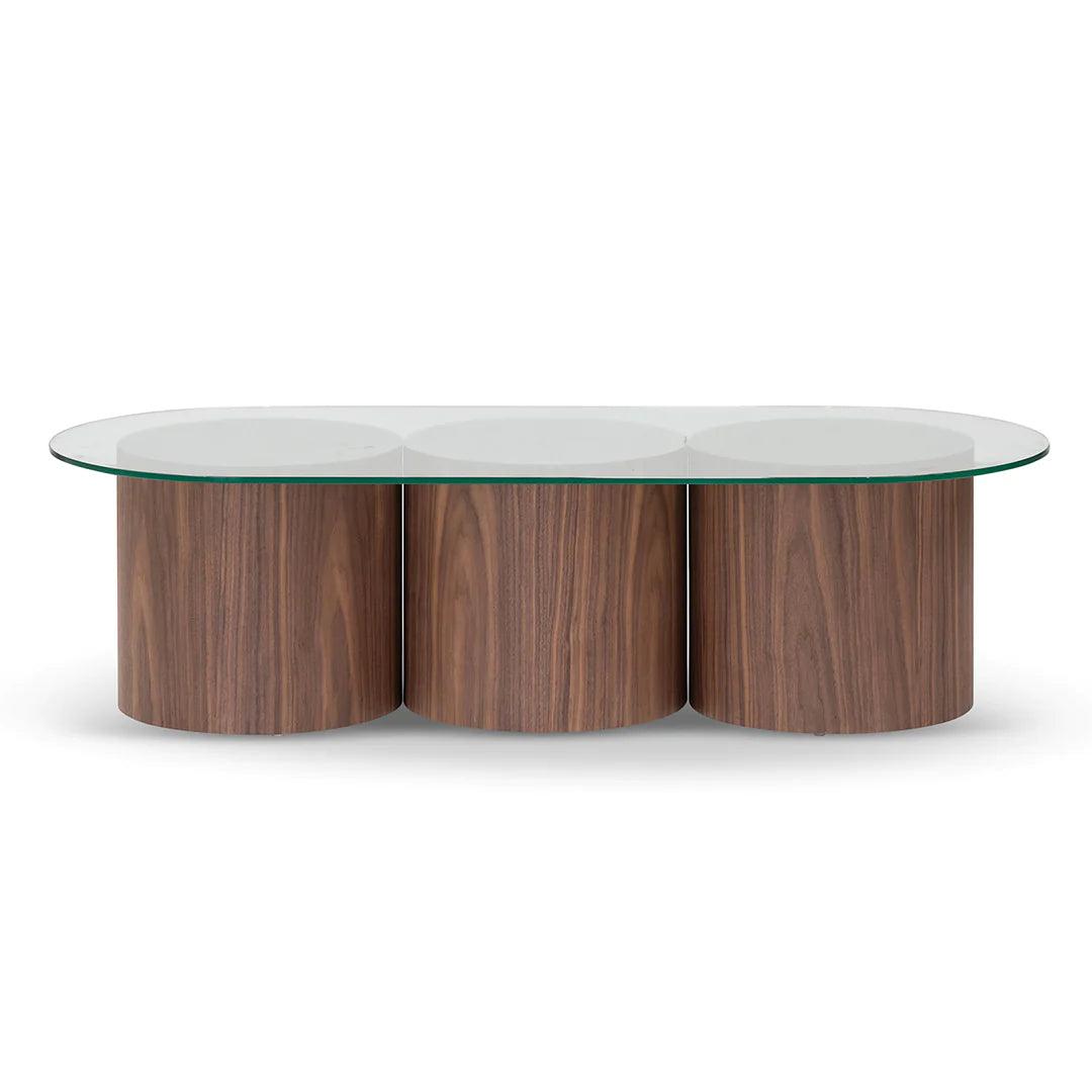Leo Trio Block 1.4m Oval Glass Coffee Table - Walnut - Furniture Castle