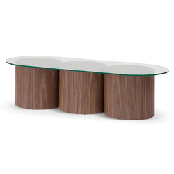 Leo Trio Block 1.4m Oval Glass Coffee Table - Walnut - Furniture Castle