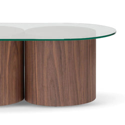 Leo Trio Block 1.4m Oval Glass Coffee Table - Walnut - Furniture Castle