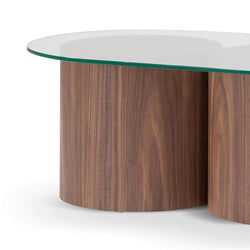 Leo Trio Block 1.4m Oval Glass Coffee Table - Walnut - Furniture Castle
