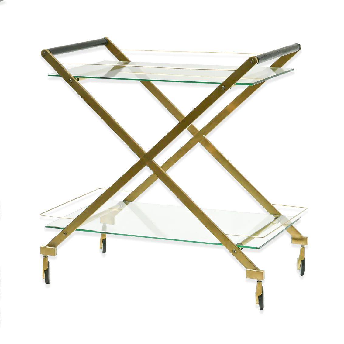 Louis Glass Bar Cart Brushed Gold - Furniture Castle