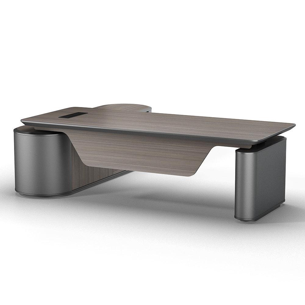 LUCA Sit & Stand Executive Desk with Electric Lift and Reversible Return 240cm - Hazelnut & Grey - Furniture Castle