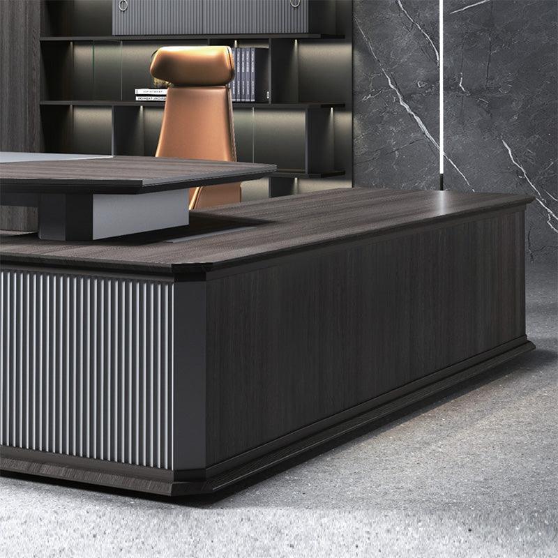 MADDOK Executive Desk with Left Return 200cm - Chocolate & Charcoal Grey - Furniture Castle