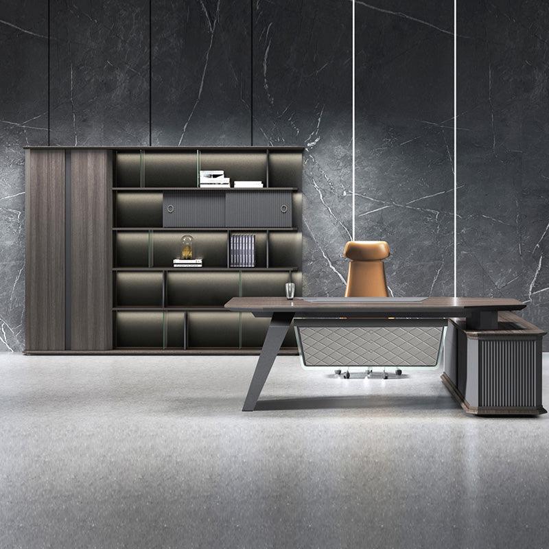 MADDOK Executive Desk with Left Return 200cm - Chocolate & Charcoal Grey - Furniture Castle