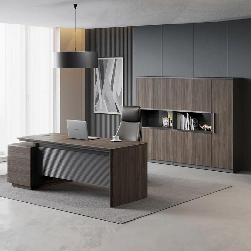 Maddok Executive Desk with Right Return 180cm - Chocolate & Charcoal Grey - Furniture Castle