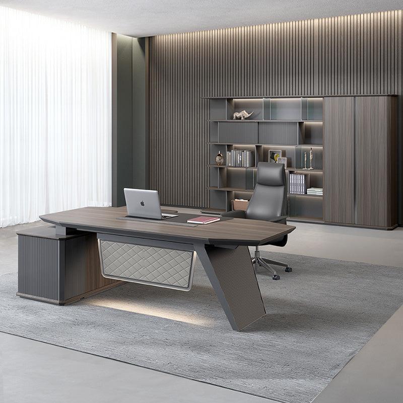 MADDOK Executive Desk with Right Return 200cm - Chocolate & Charcoal Grey - Furniture Castle