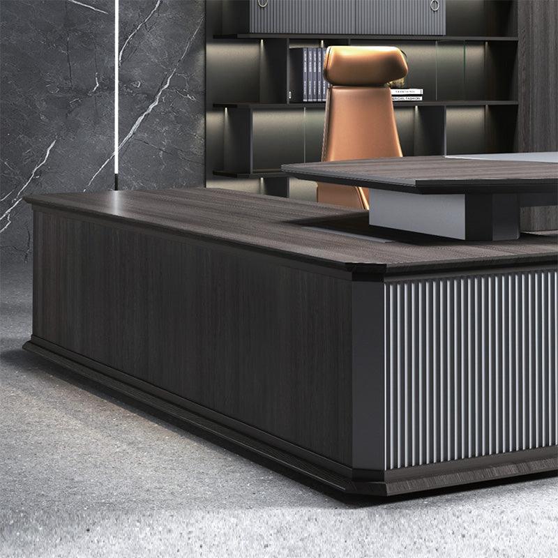 MADDOK Executive Desk with Right Return 200cm - Chocolate & Charcoal Grey - Furniture Castle