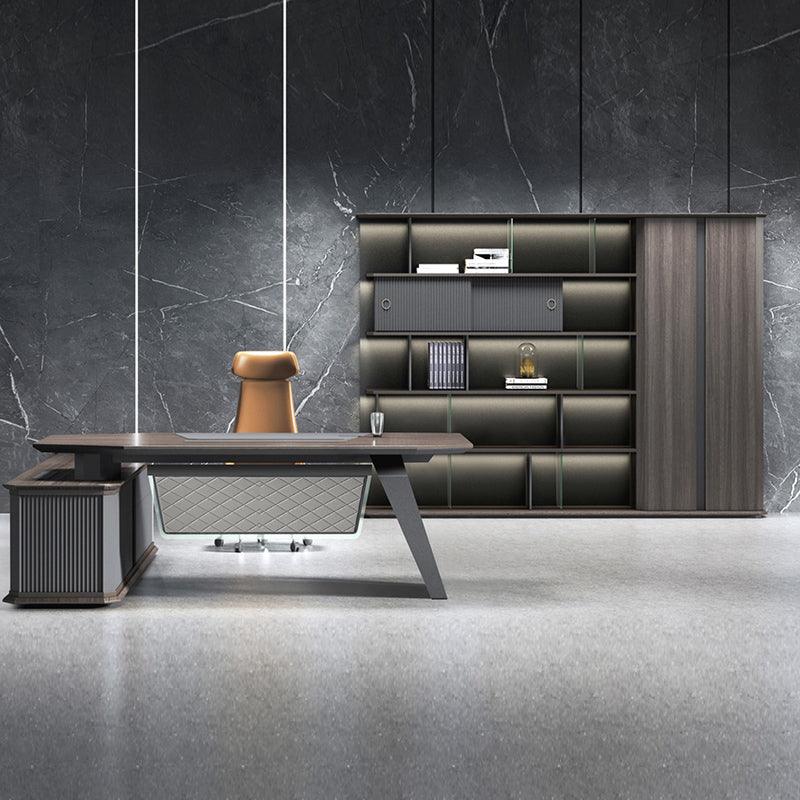 MADDOK Executive Desk with Right Return 200cm - Chocolate & Charcoal Grey - Furniture Castle