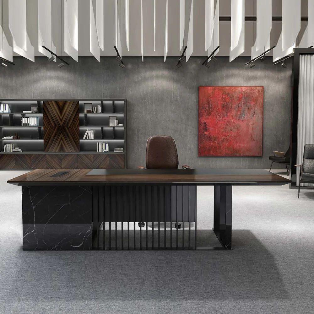 Madeira Executive Desk 220cm Left Return - Hazelnut & Grey - Furniture Castle