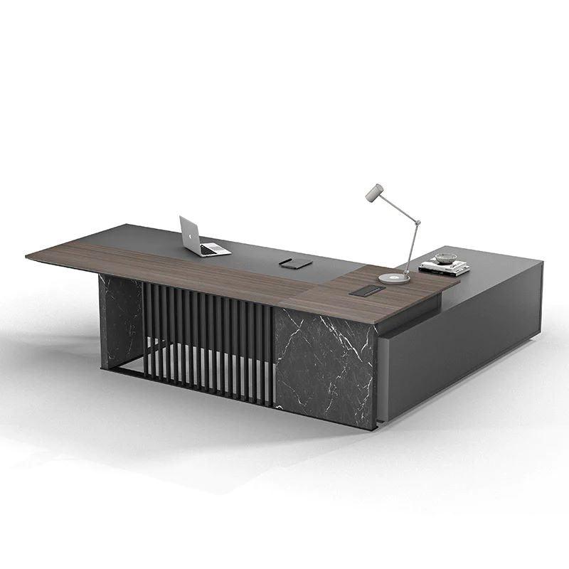 Madeira Executive Desk 220cm Right Return - Hazelnut & Grey - Furniture Castle