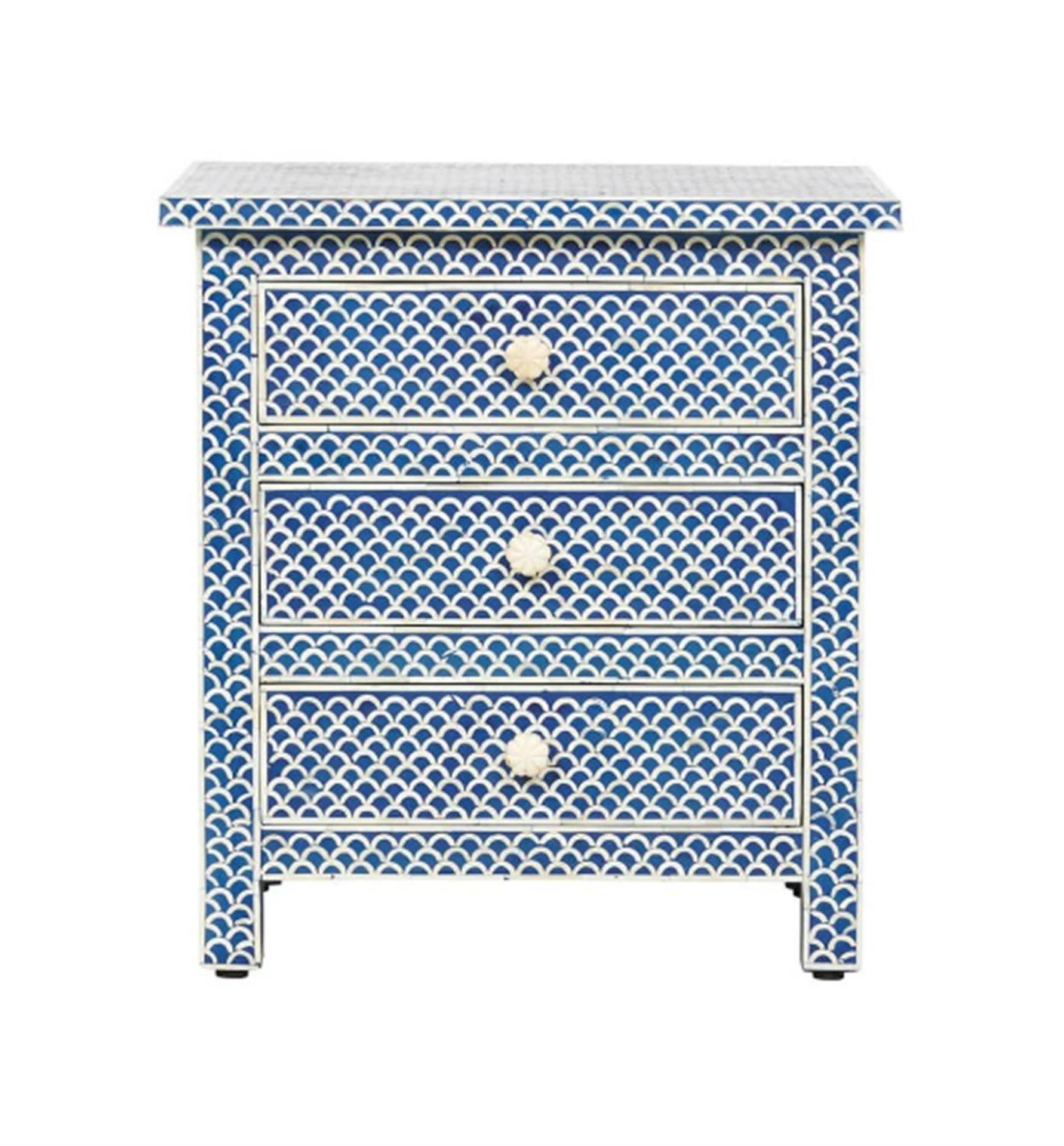 Majestic Inlay 3dr Fish Scale Bedside - Blue - Furniture Castle