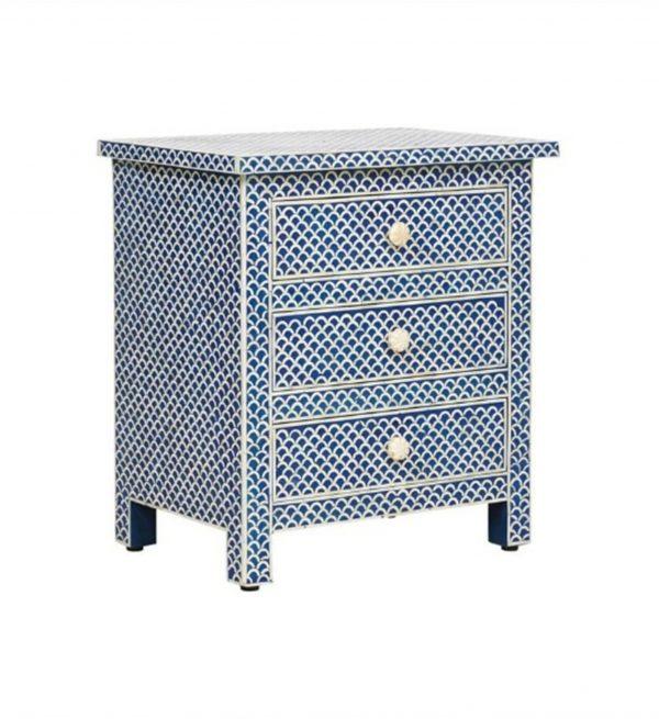 Majestic Inlay 3dr Fish Scale Bedside - Blue - Furniture Castle