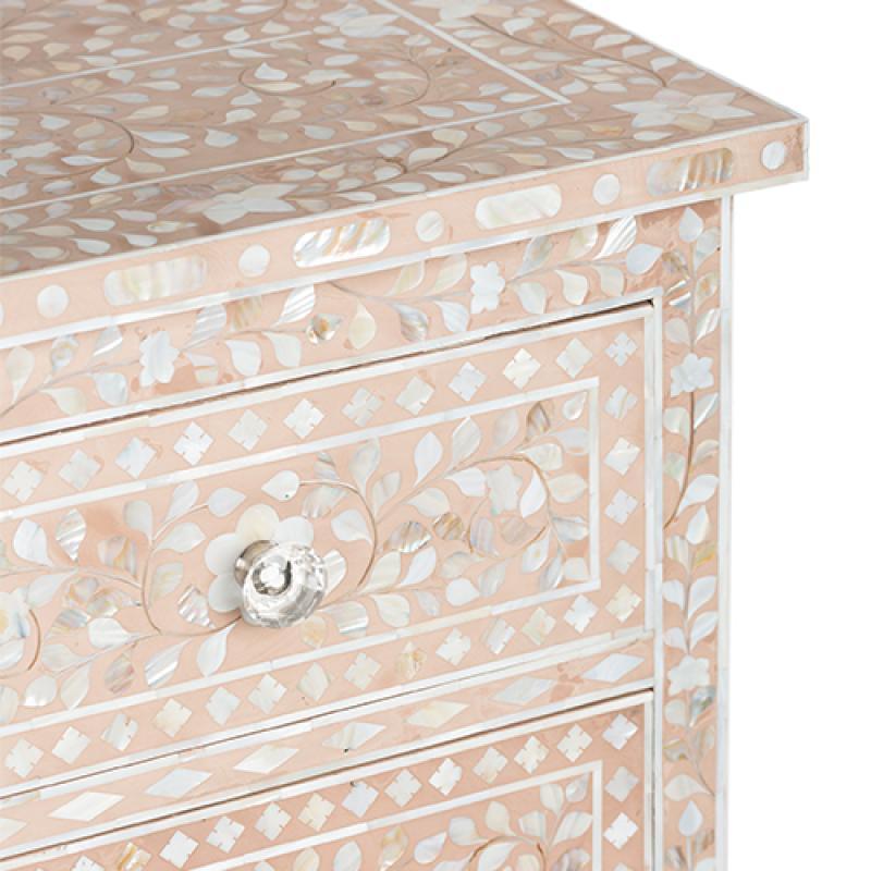 Majestic Inlay 7dr Chest Floral MoP - Blush Pink - Furniture Castle