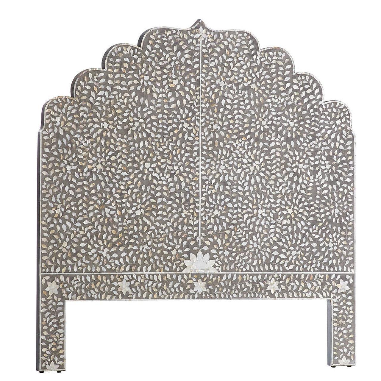 Majestic Inlay Floral Headboard - Queen - MoP - Grey - Furniture Castle