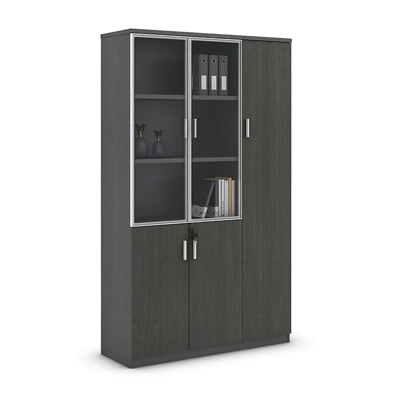 MATEES 3 Doors Display Cabinet 120CM - Grey/ Brown - Furniture Castle