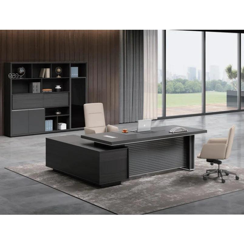 MATEES Executive Desk Reversible 2.0M - Grey/ Brown - Furniture Castle