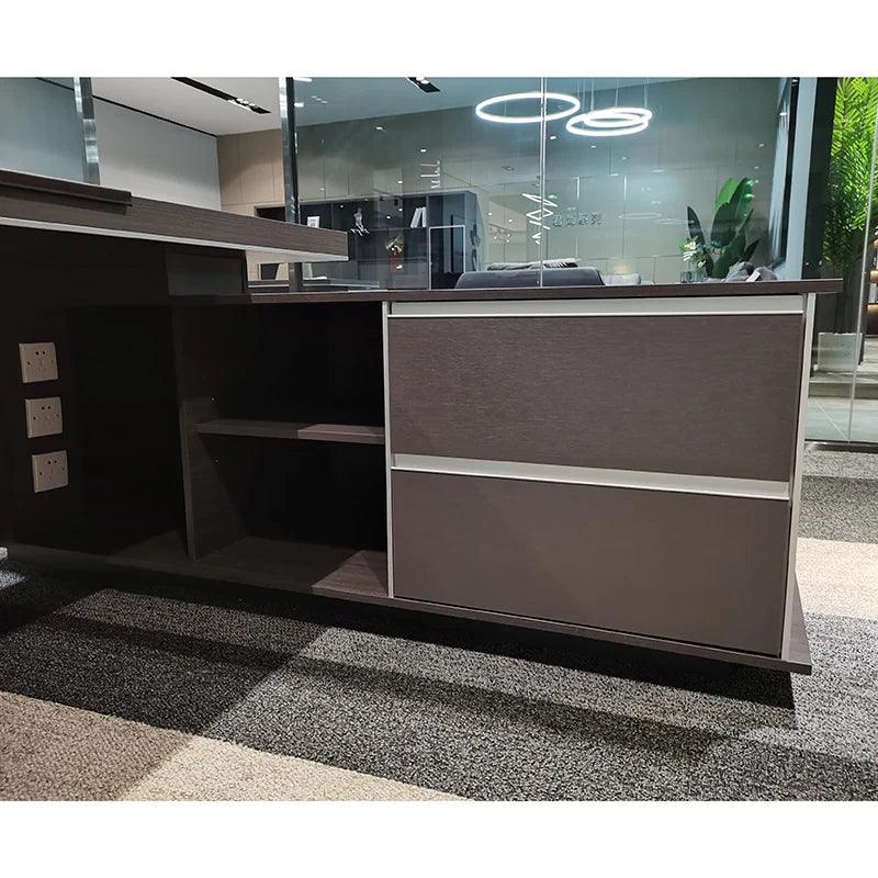 MATEES Executive Desk Reversible 2.0M - Grey/ Brown - Furniture Castle