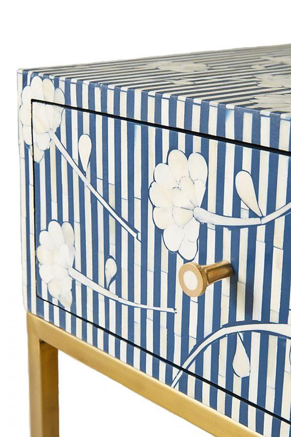 Maverick Lily Inlay Bedsides-Navy Blue - Furniture Castle