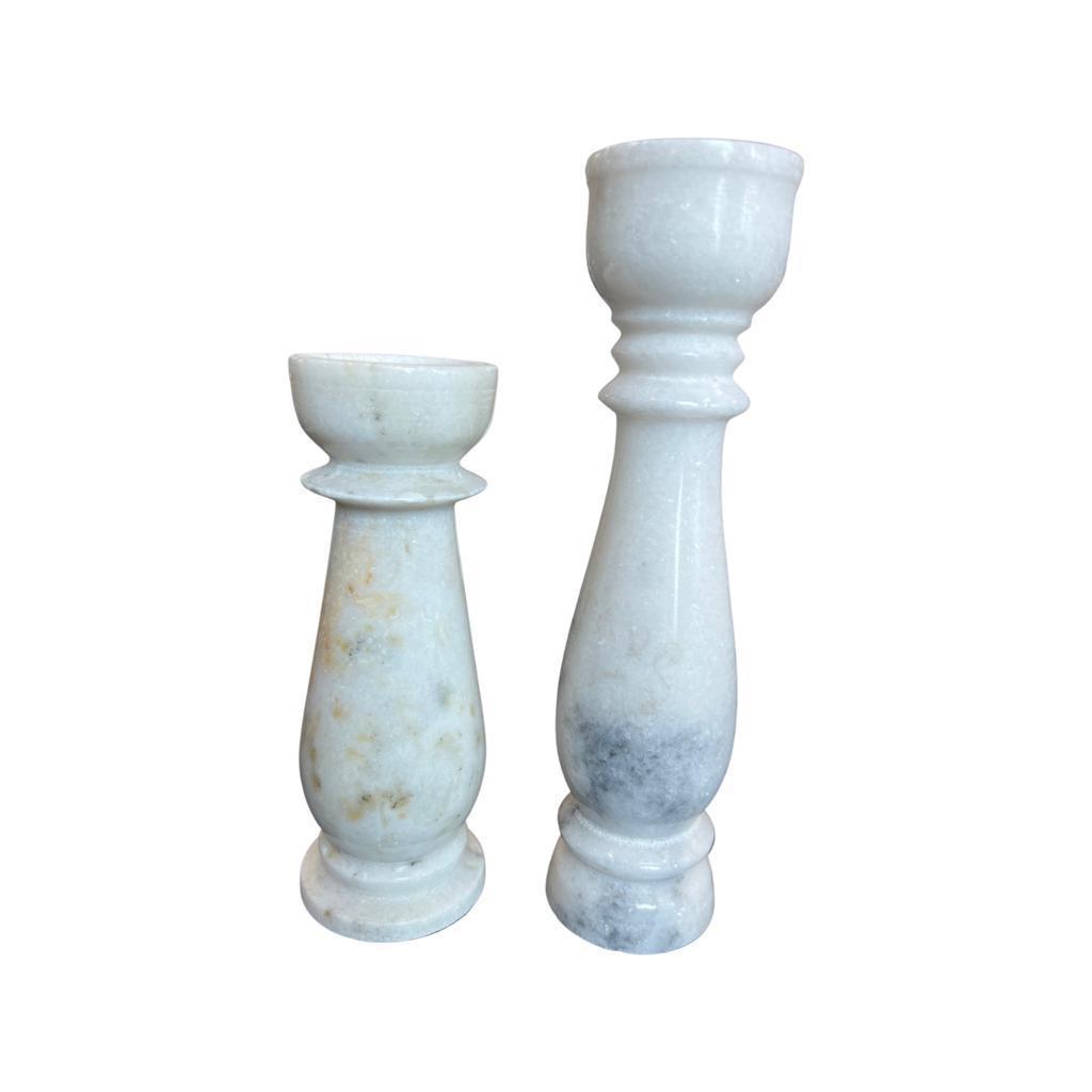 Maverick Marble Candle Carving - White - Furniture Castle