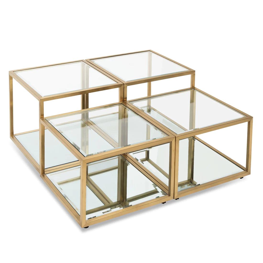 Melo 100cm Glass Coffee Table - Brushed Gold Base (Set of 4) - Furniture Castle