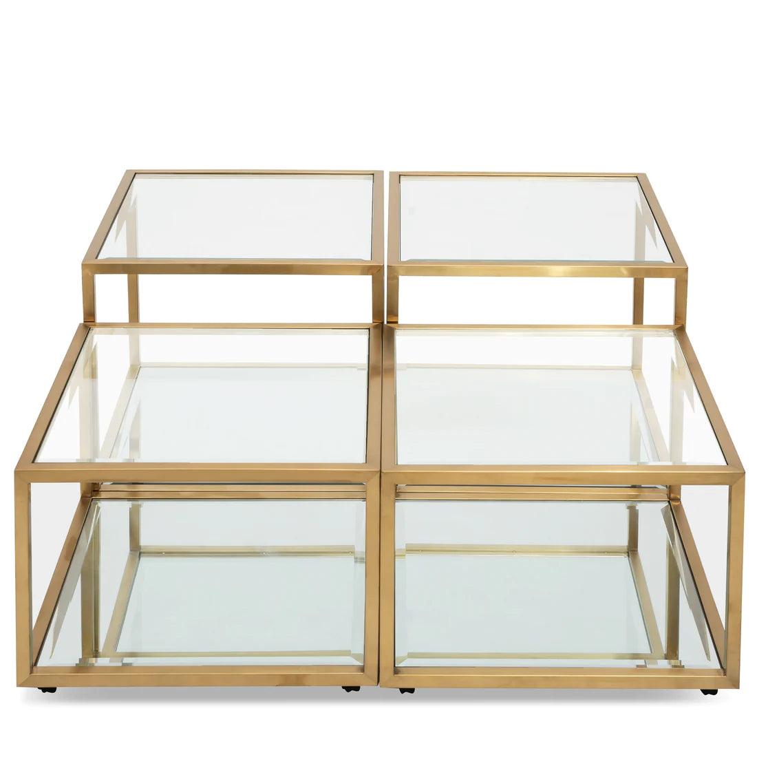 Melo 100cm Glass Coffee Table - Brushed Gold Base (Set of 4) - Furniture Castle