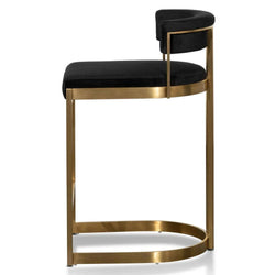 Mettalica Black Velvet Bar Stool - Golden Base - Furniture Castle