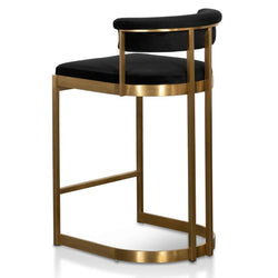 Mettalica Black Velvet Bar Stool - Golden Base - Furniture Castle