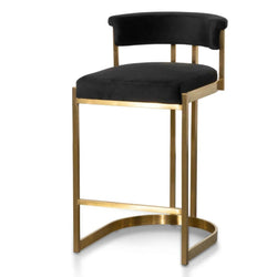 Mettalica Black Velvet Bar Stool - Golden Base - Furniture Castle