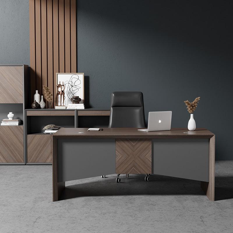 MONTE Executive Desk with Reversible Mobile Return 180cm - Hazelnut & Grey - Furniture Castle