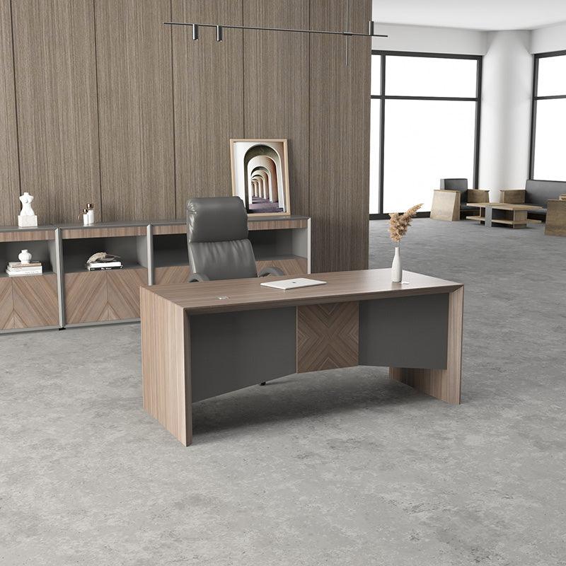 MONTE Executive Desk with Reversible Mobile Return 180cm - Hazelnut & Grey - Furniture Castle