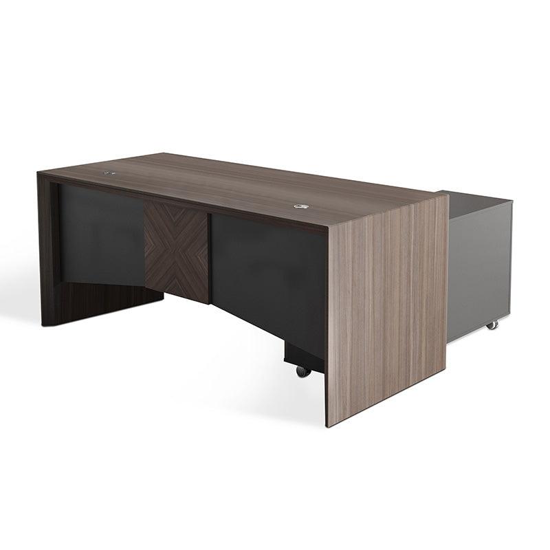 MONTE Executive Desk with Reversible Mobile Return 180cm - Hazelnut & Grey - Furniture Castle