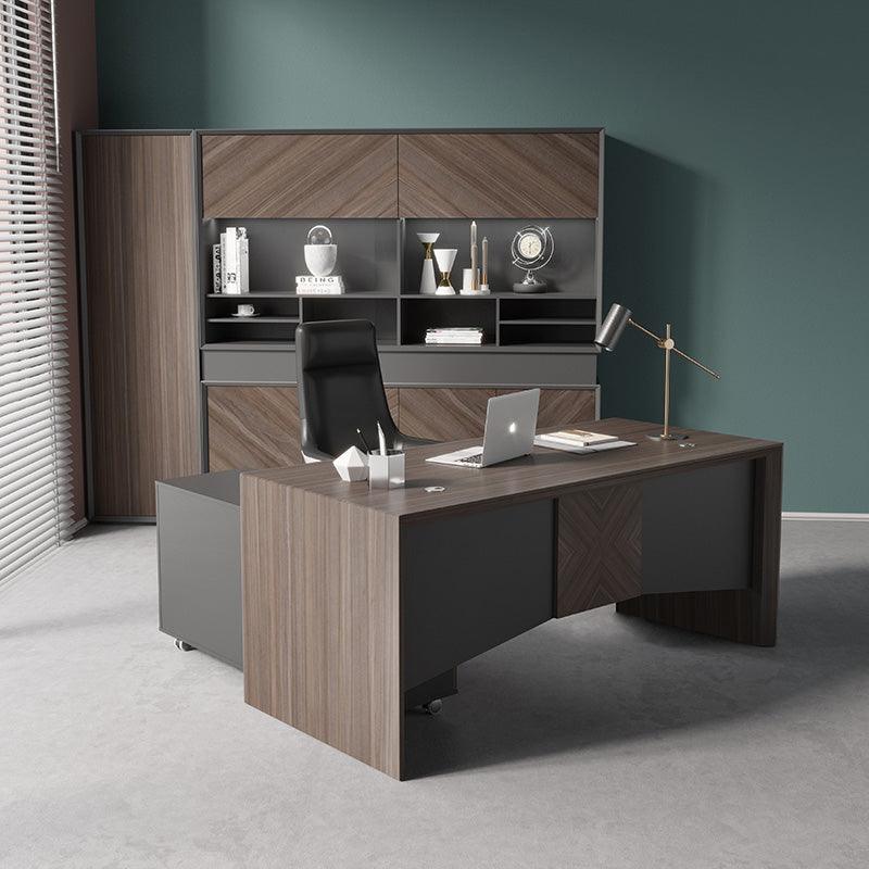 MONTE Executive Desk with Reversible Mobile Return 180cm - Hazelnut & Grey - Furniture Castle