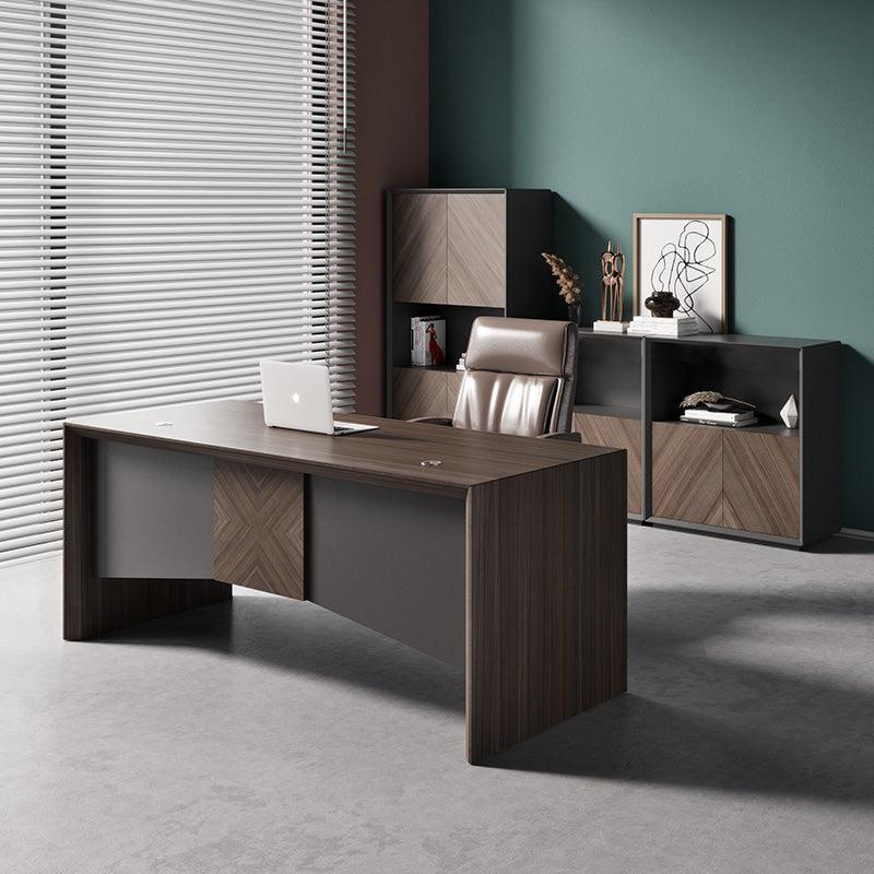 MONTE Executive Desk with Reversible Mobile Return 180cm - Hazelnut & Grey - Furniture Castle