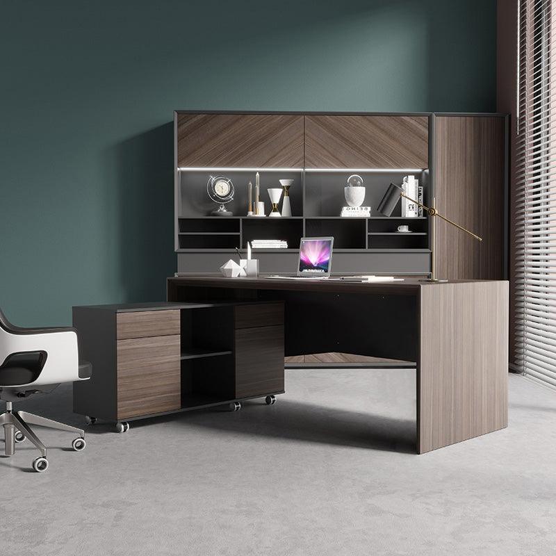 MONTE Executive Desk with Reversible Mobile Return 180cm - Hazelnut & Grey - Furniture Castle