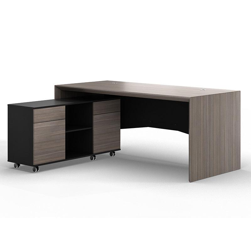 MONTE Executive Desk with Reversible Mobile Return 180cm - Hazelnut & Grey - Furniture Castle