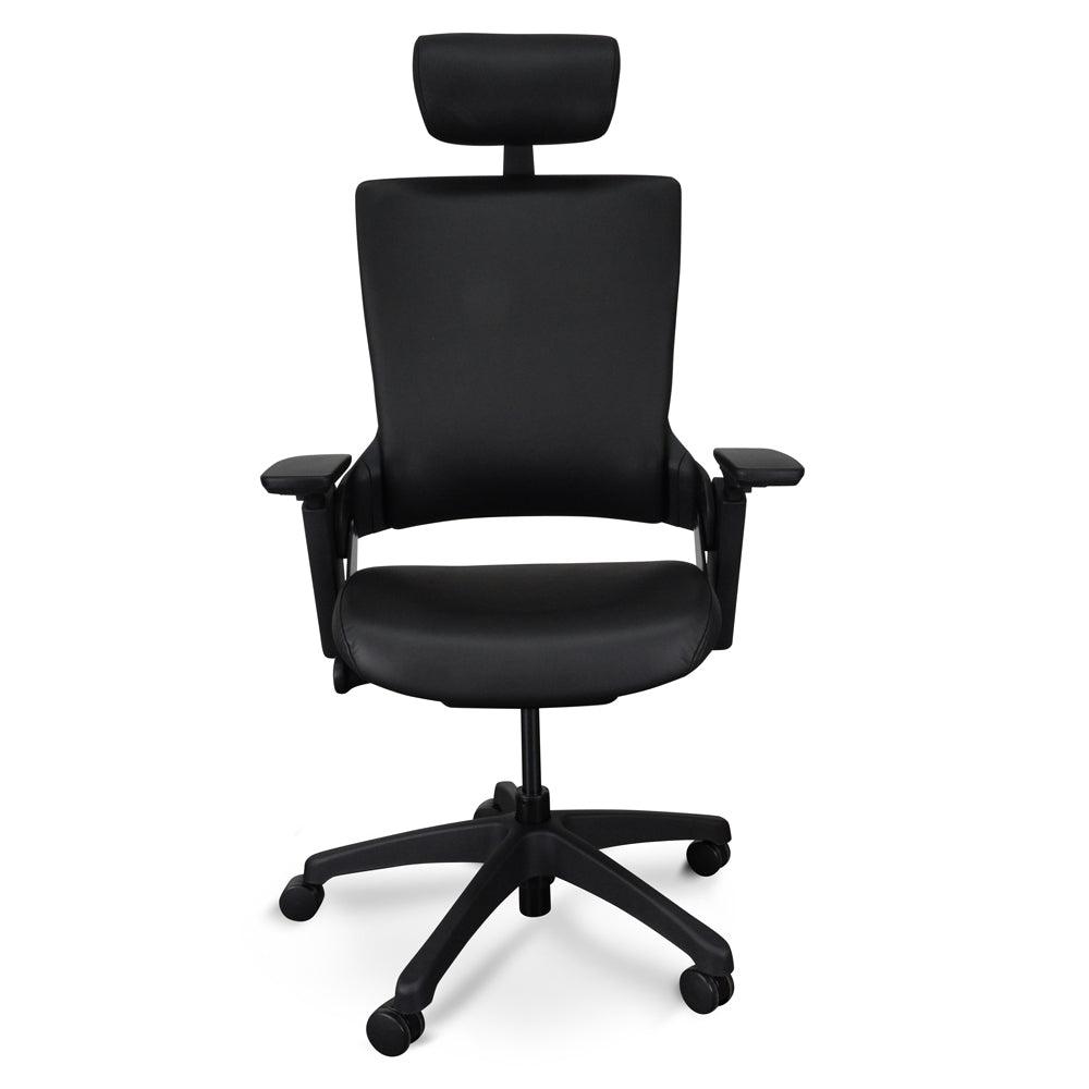 OC2151-UN-HD2155-UN Ergonomic Leather Office Chair With Head Rest - Black - Furniture Castle