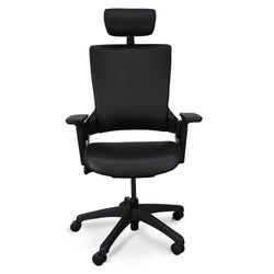 OC2151-UN-HD2155-UN Ergonomic Leather Office Chair With Head Rest - Black - Furniture Castle