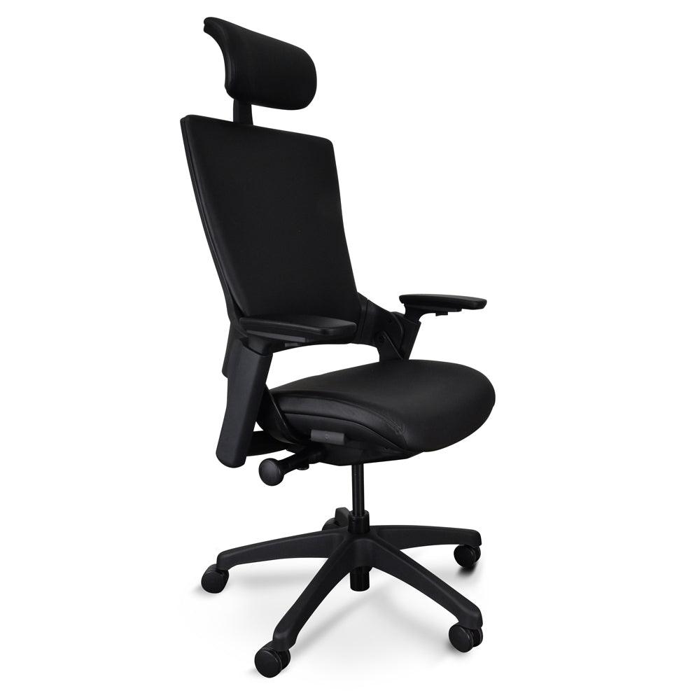 OC2151-UN-HD2155-UN Ergonomic Leather Office Chair With Head Rest - Black - Furniture Castle