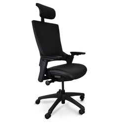 OC2151-UN-HD2155-UN Ergonomic Leather Office Chair With Head Rest - Black - Furniture Castle