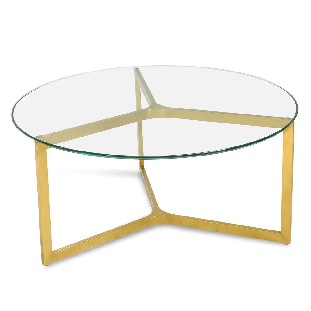 Oster 85cm Glass Round Coffee Table - Gold Base - Furniture Castle