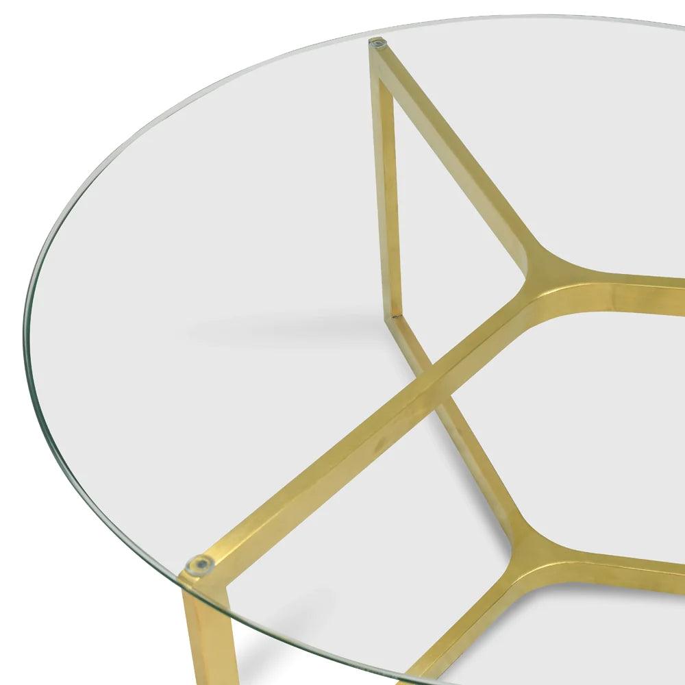 Oster 85cm Glass Round Coffee Table - Gold Base - Furniture Castle