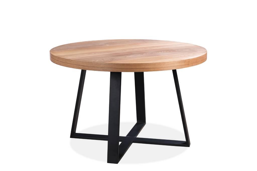 Ostilo Dining Table Round Oak With Black Legs - Furniture Castle